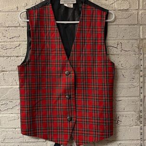 Dark Academia School Girl 90's Vintage Red Plaid Button Up Vest